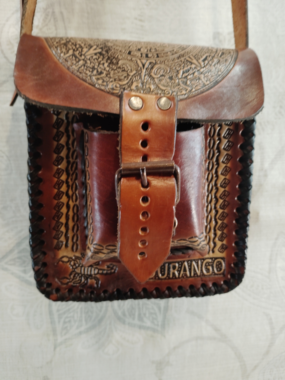 Durango Brown Genuine Leather Crossbody Bag with Tooled Design